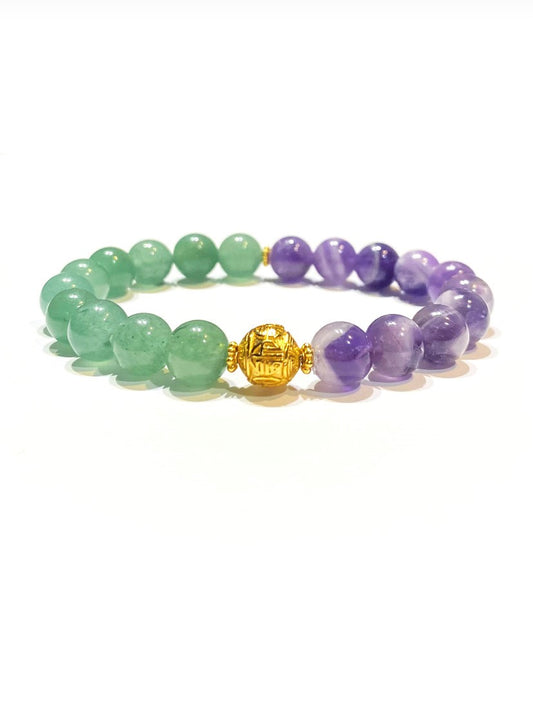 AMETHYST & AVENTURINE FU Blessing Bracelet - 8mm